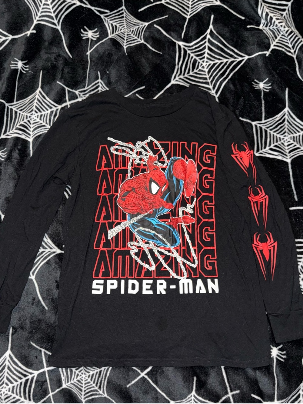 Marvel Black and Red Spider-Man Long Sleeve Graphic Tee